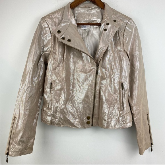 Live a Little Jackets & Blazers - Live A Little size Medium Women’s Beige Metallic Leather Moto Jacket